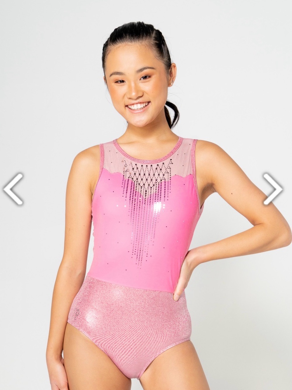 Sylvia P Mirror Mirror Shimmer Mesh-Accent Pink Kids Dance Costume Leotard